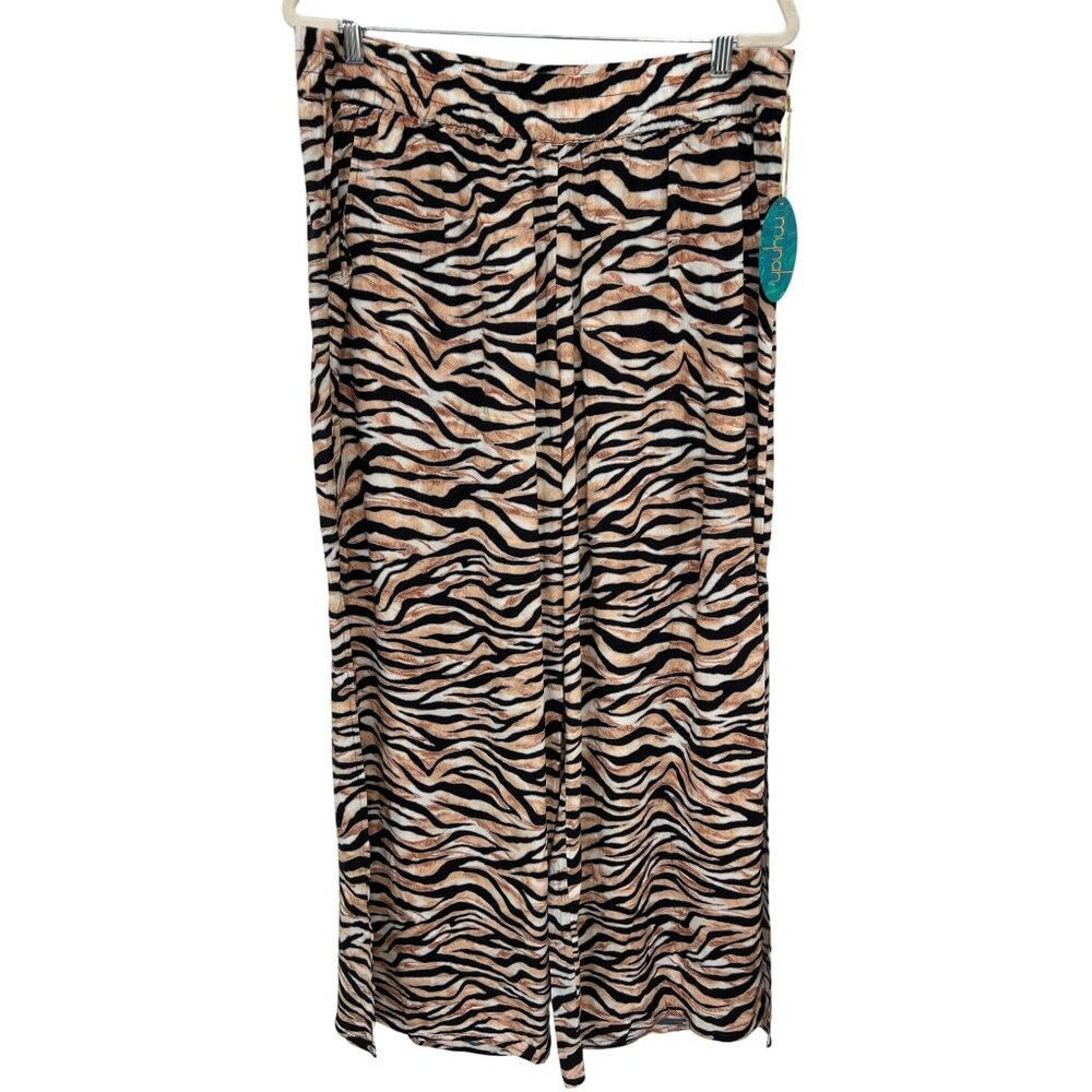 Mynah Wild Beach Pants Size XL Elastic Waist Tan Black Zebra Animal Print NEW